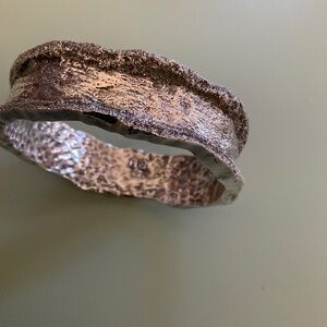 925 Israeli Sterling Silver Bangle Bracelet molten rigid large statement
